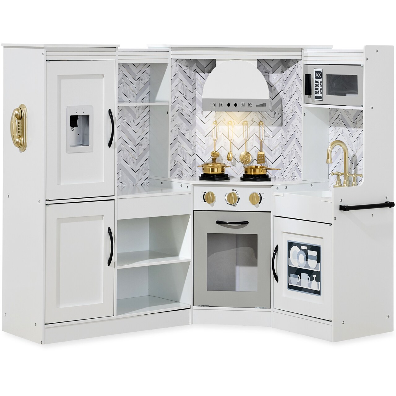 Best Choice Products Pretend Play Corner Kitchen, Interactive Wooden Kids Set w/ Lights & Sounds